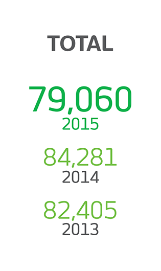 Total. 79.060 em 2015, 84.281 em 2014 e 82.405 em 2013