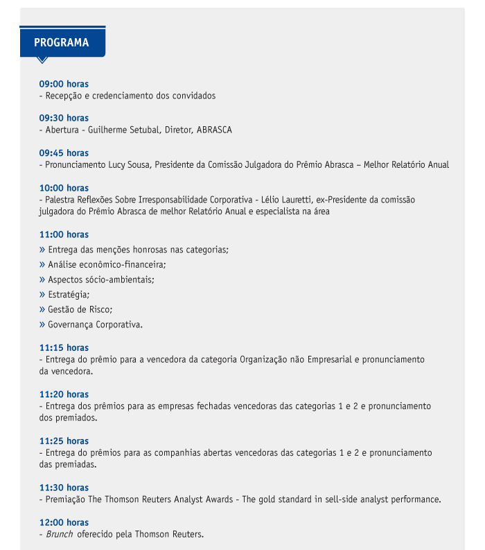 19&ordm; Pr&ecirc;mio Abrasca Relat&oacute;rio Anual